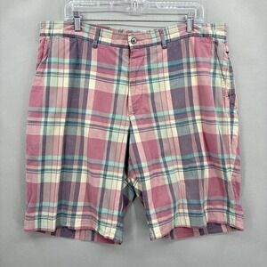 Ralph Lauren Shorts Mens 38 Pink Green Plaid India Madras Side Buckles Preppy